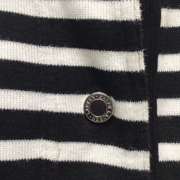 Lauren Ralph Lauren Black White Striped Cotton Cardigan, 1X - Picture 6 of 12